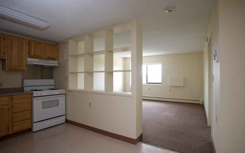 Hillcrest Village unit kitchen and living room