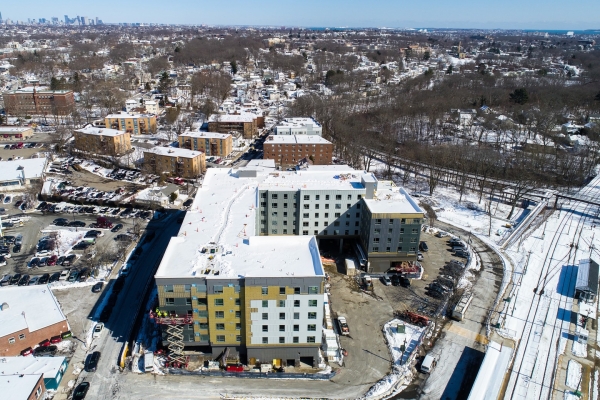 mattapan station exterior from drone