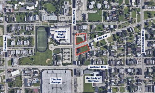 Map of neighborhood, with development area highlighted