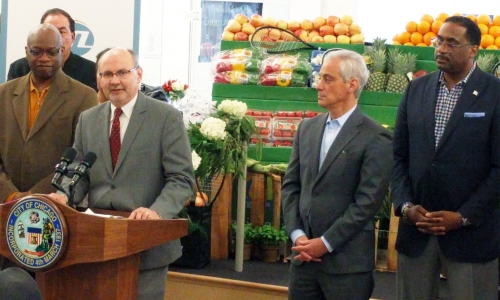 Senior VP Bill Eager speaking at market opening