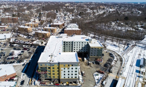 mattapan station exterior from drone