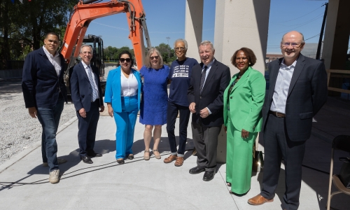 Senator Dick Durbin joins officials, funders, supporters and residents to celebrate kick off of renovations at Island Terrace affordable housing